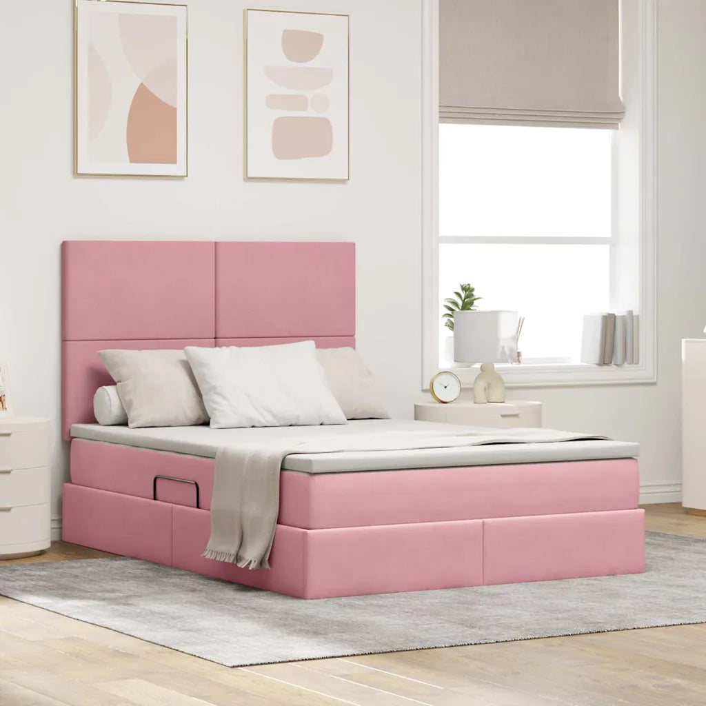 Letto con contenitore e materasso Rosa 140 x 200 cm Velluto 3371978