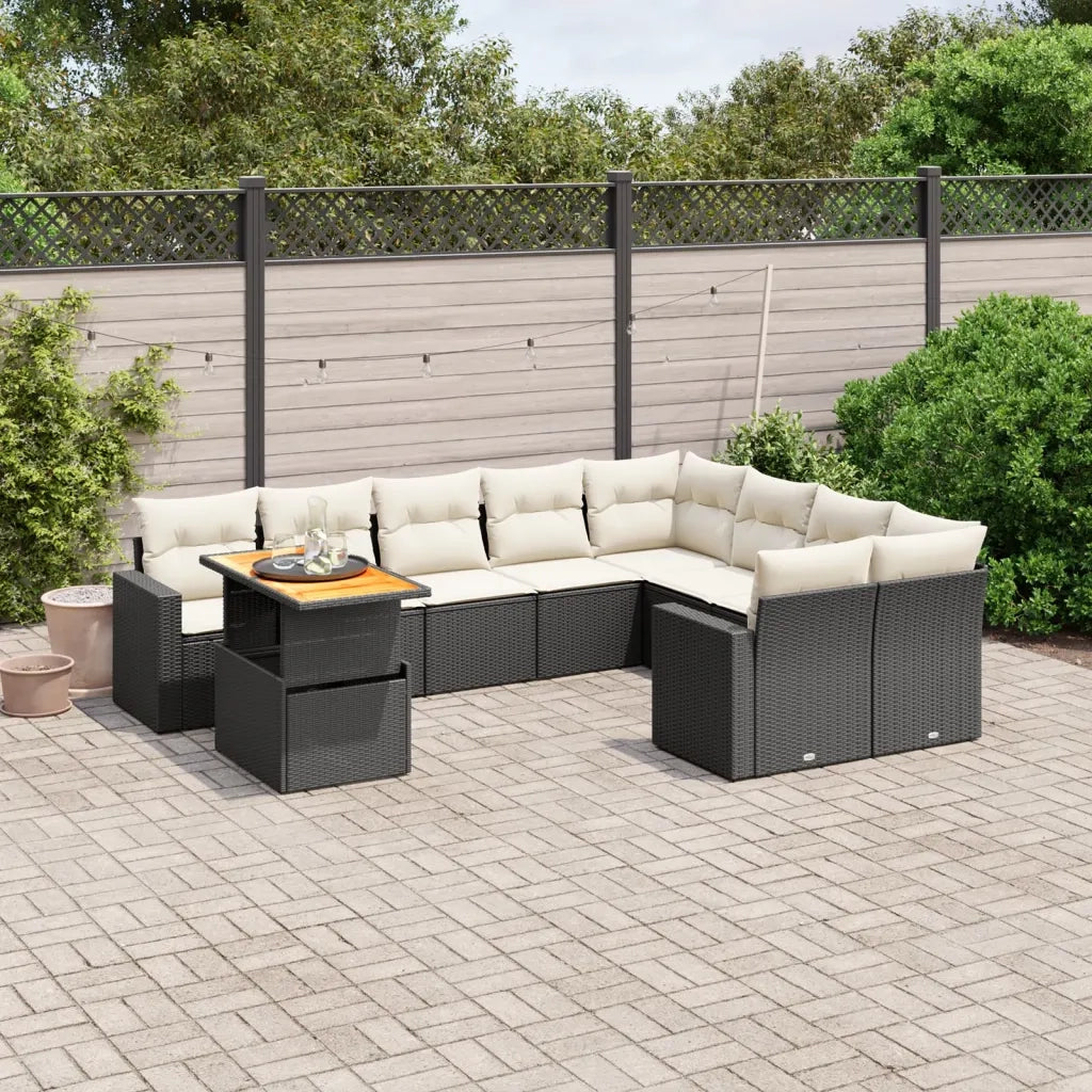 Set Divani da Giardino 10pz con Cuscini in Polyrattan Nero 3271476
