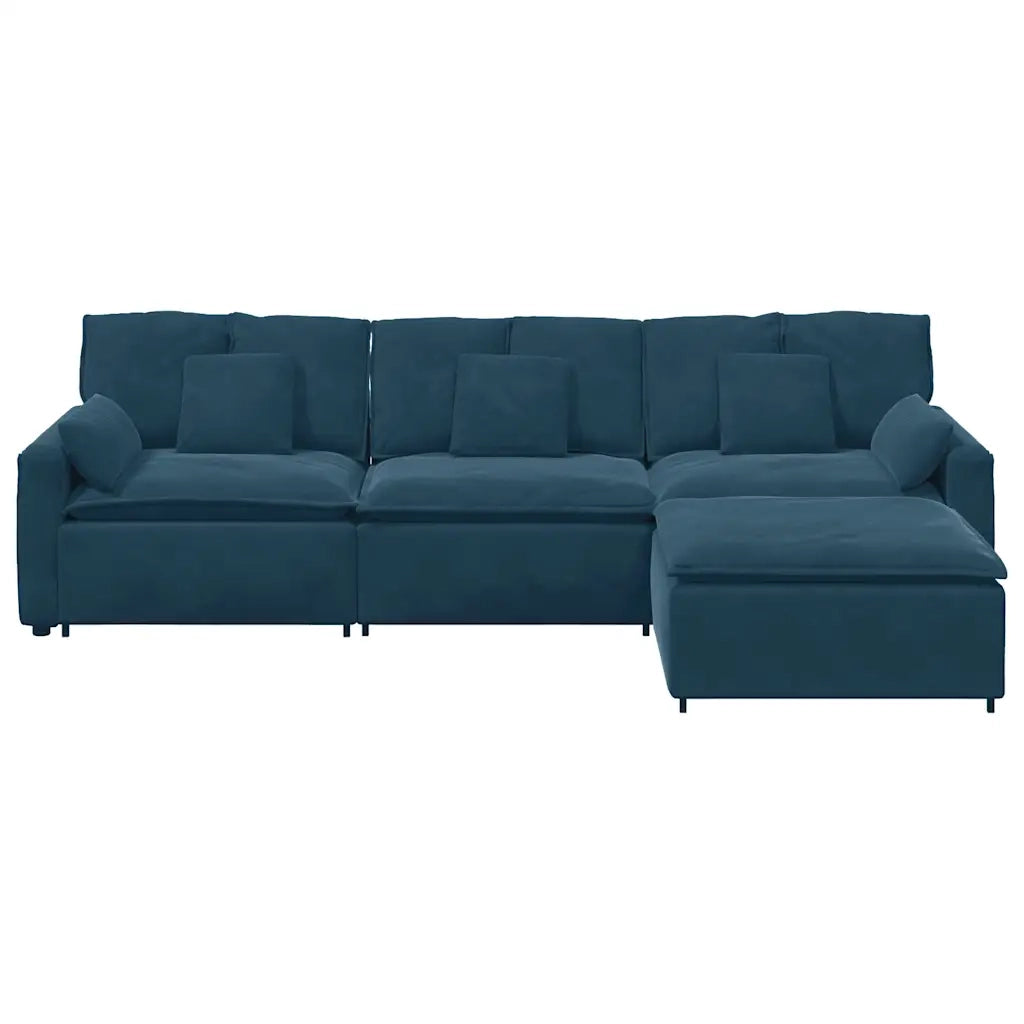 Divano Modulare con Poggiapiedi e Cuscini Blu 3321068