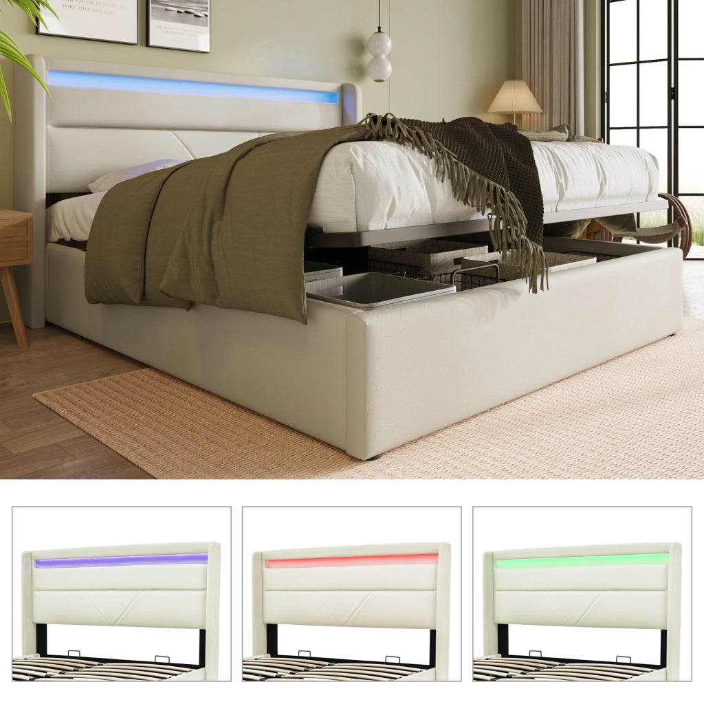 LETTO Contenitore 140x200 cm PU bianco con LED
