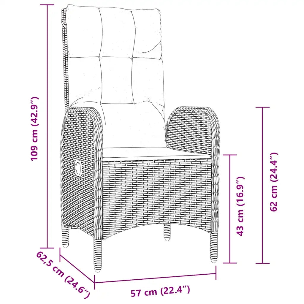 Set da Pranzo per Giardino con cuscino 9 pcs Grigio polyrattan 3380133