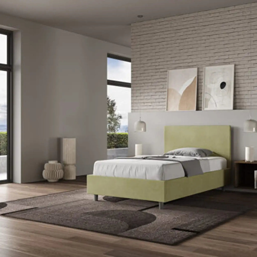 Letto una piazza e mezza senza rete imbottito 120x210 microfibra tè verde Adele