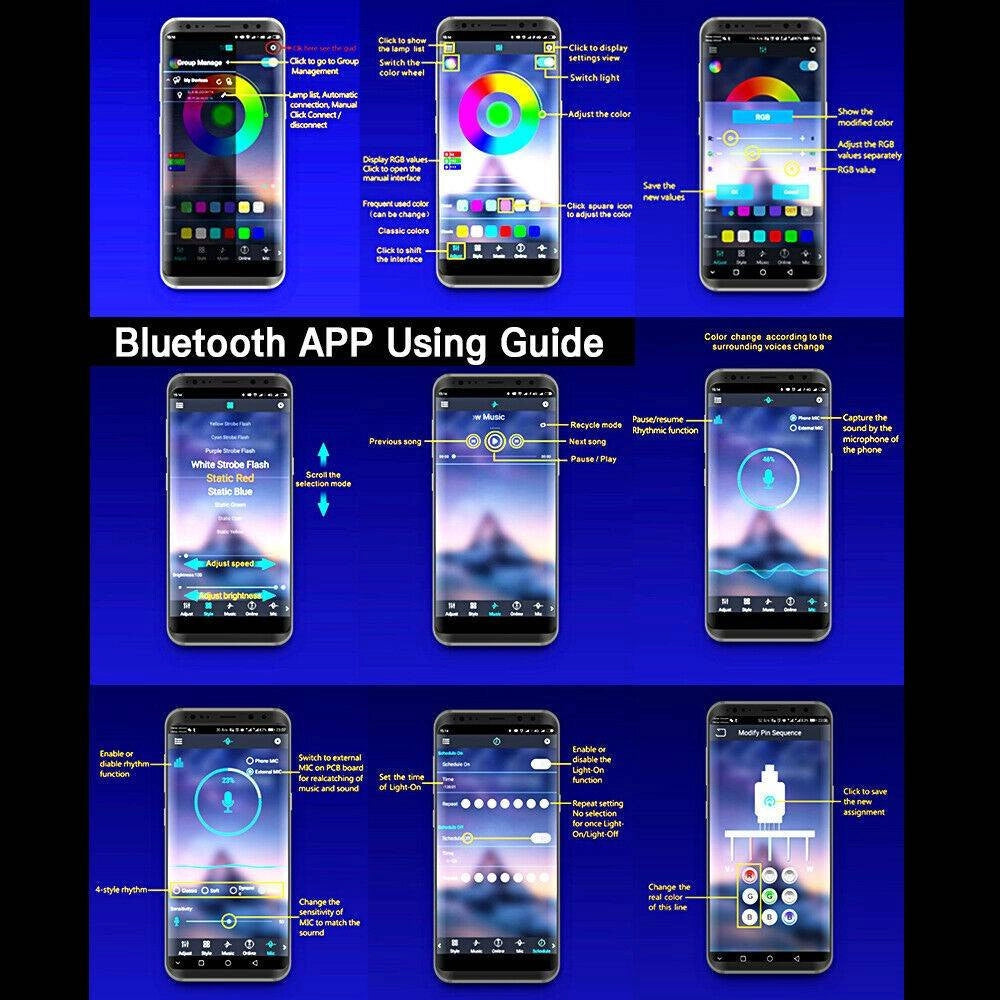 Trade Shop - Striscia Led Fluorescente Luci Ambiente Illuminazione Auto Con App Smartphone -