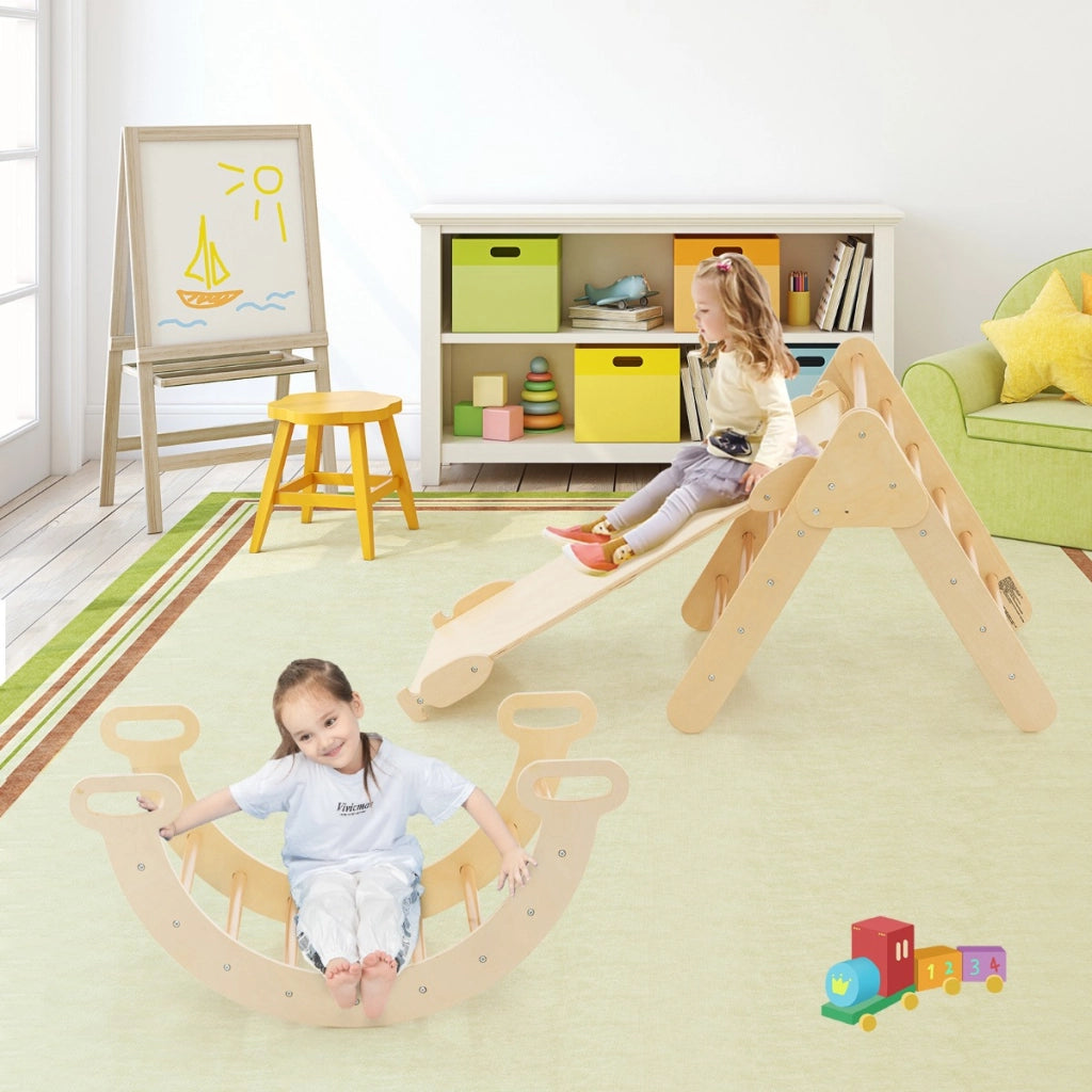 Set 3 giocattoli da arrampicata per bambini 1+ anni con triangolo arco salita, Set di arrampicata Naturale-Arrampicate e scivoli