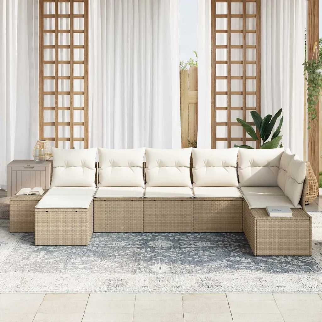 Set Divano da Giardino con cuscino 7 pcs Beige polyrattan 3355820