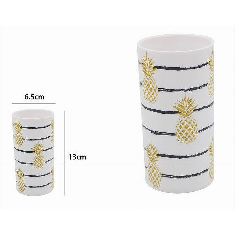 Trade Shop - Bicchiere Porta Spazzolino Bianco Con Ananas In Plastica Accessorio Bagno 69758 -