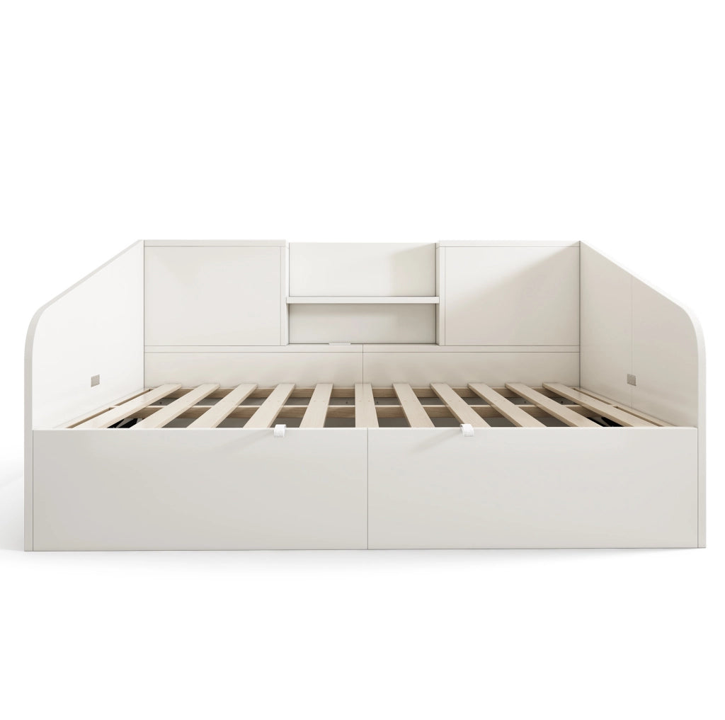 Letto 90x190 cm con contenitore idraulico e stazione di ricarica in legno bianco