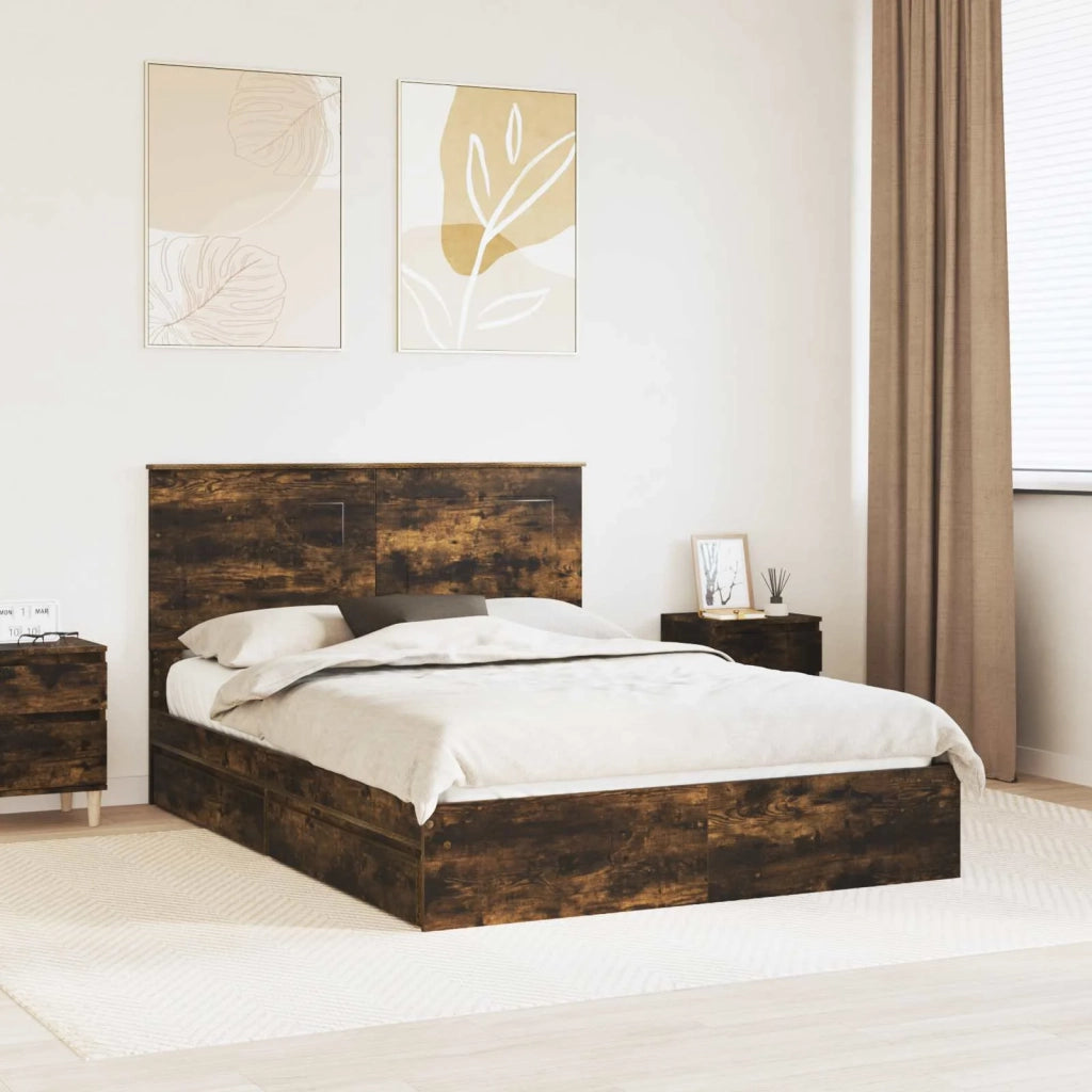Letto con Contenitore con testiera Rovere fumé 160 x 200 cm 3409535