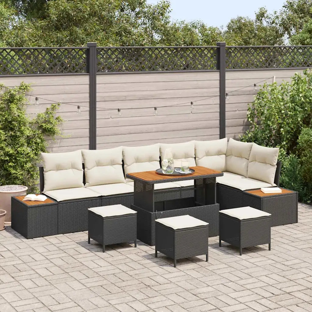 Set Divano da Giardino 10 pcs Nero polyrattan