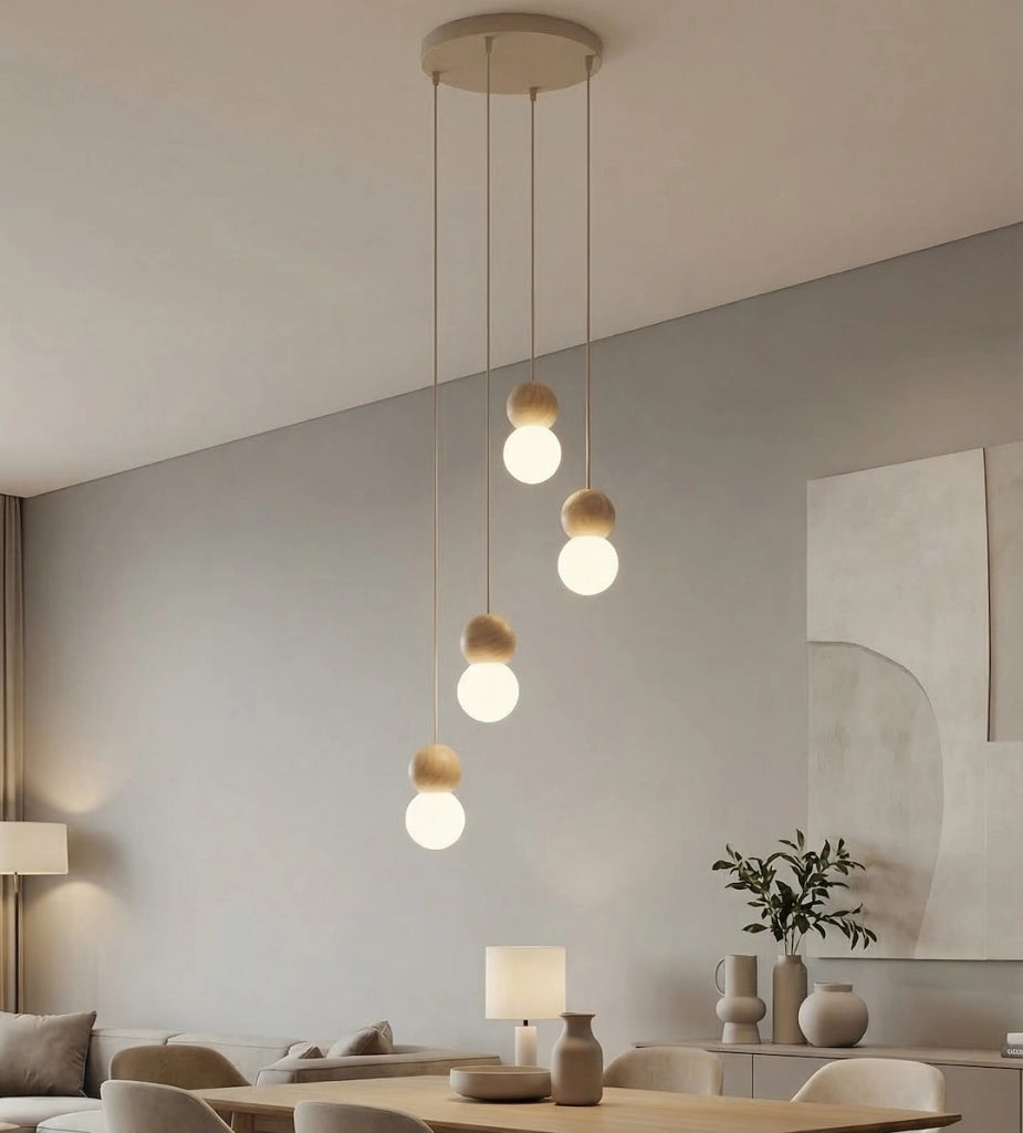 Lampada sospesa LOOP 4xG9 legno vetro beige bianco Emibig