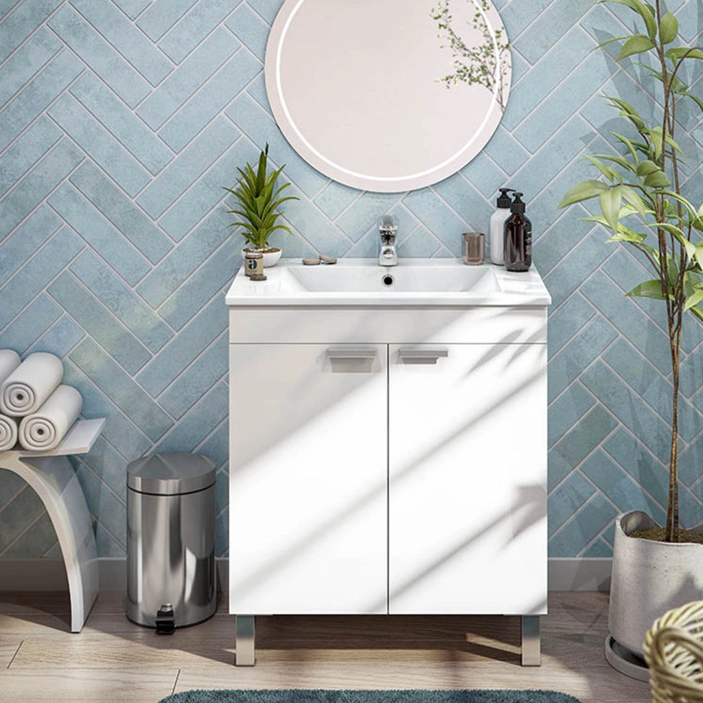 Cariati, Mobile Sottolavabo 2 Ante, 70x45x80h cm Bianco Lucido