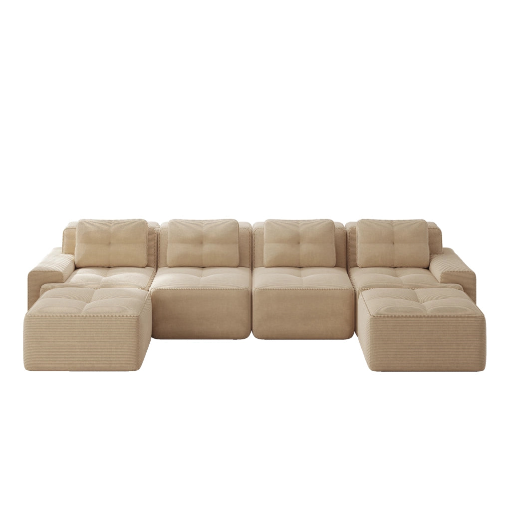 Divano modulare senza ossa - Zephmum- U-forma 4 posti velluto beige