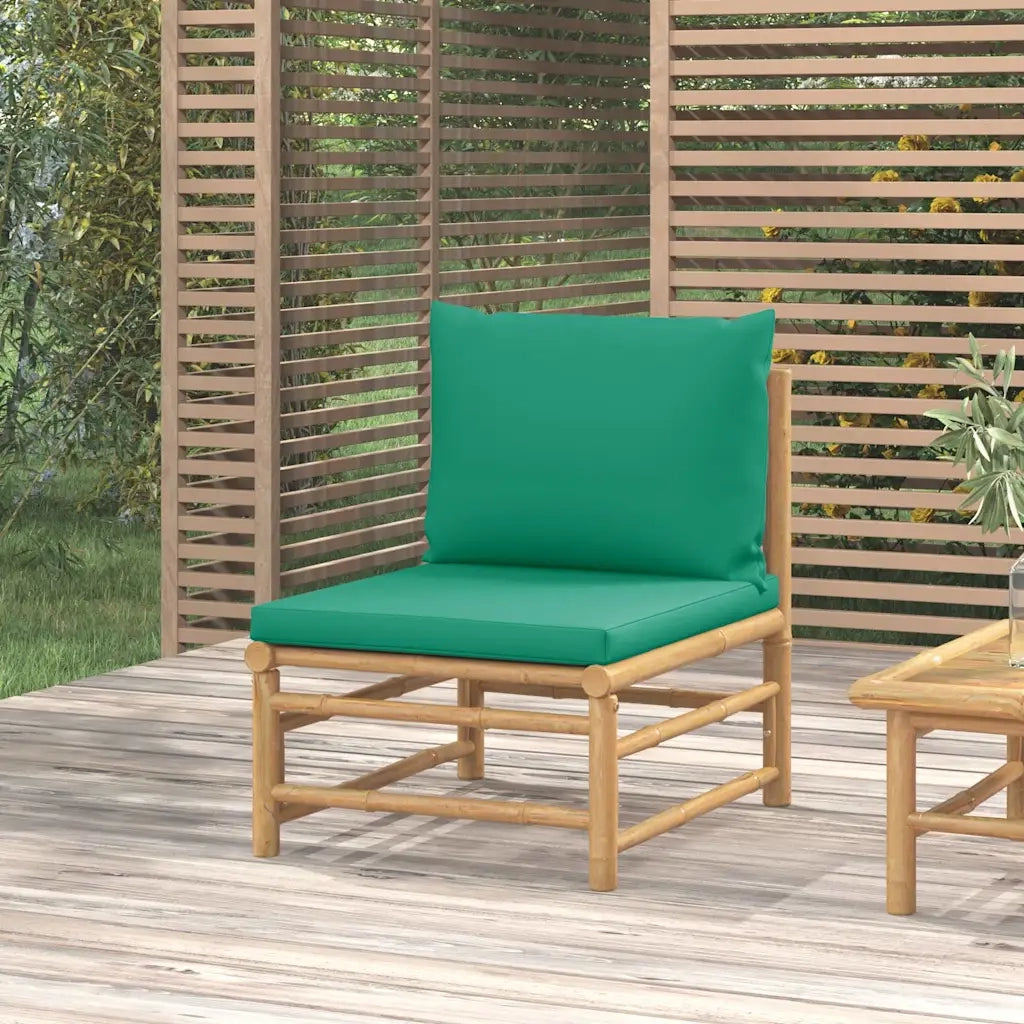 Divano Centrale da Giardino con Cuscini Verdi in Bambù 362294