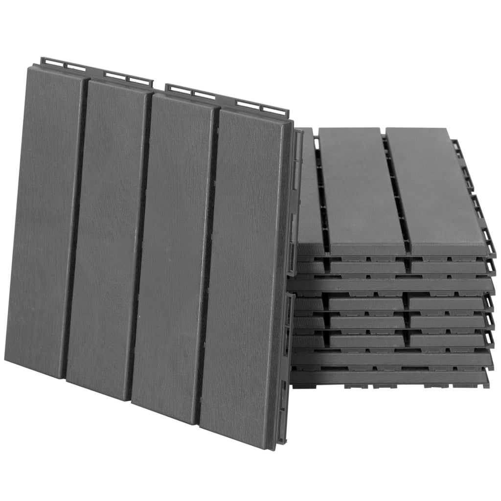 Set 9 Mattonelle a Incastro per Terrazzo, Piastrelle per Pavimenti, Piastrelle per Esterno in PP Antiscivolo, Area: 0.81 mq, 30x30x2cm, Nero