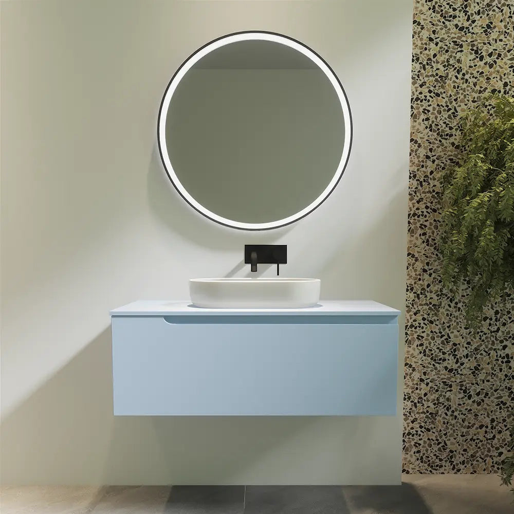 Mobile bagno sospeso 100 cm un cassetto color carta da zucchero con top  | Moor