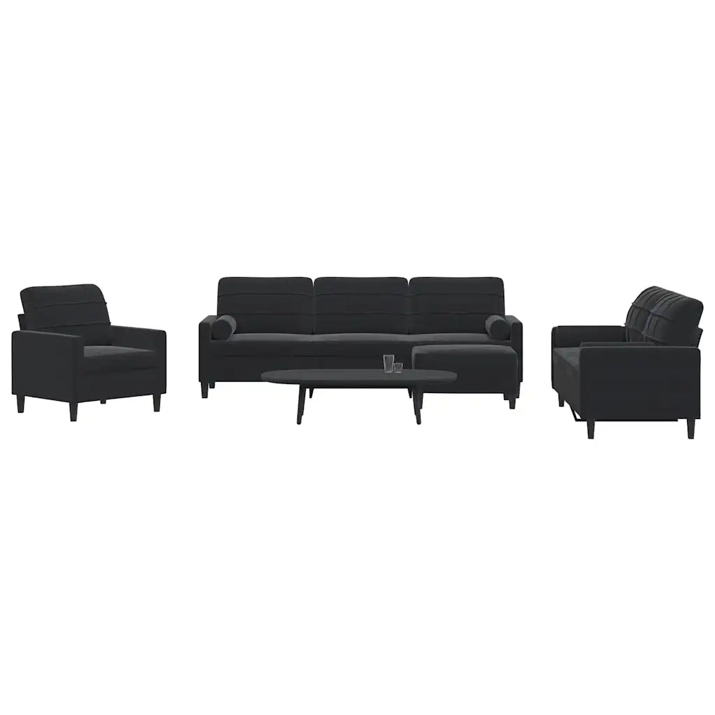 Set di Divani 4 pz con Cuscini e Rinforzi Nero in Velluto 3278466