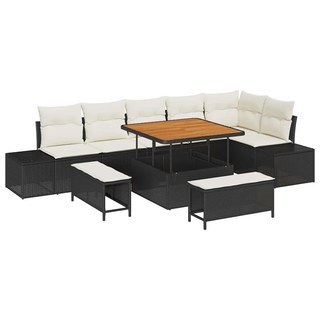 Set Divano da Giardino con cuscino 9 pcs Nero Poly Rattan 3364745