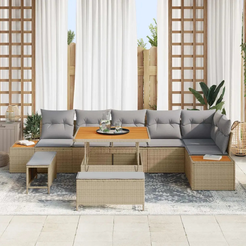 Set Divano da Giardino 9 pcs Beige polyrattan