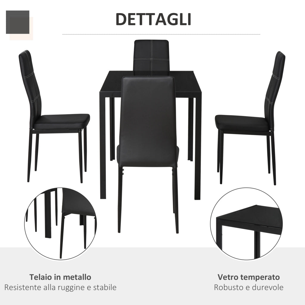 Set 5 Pezzi con Tavolo e Sedie da Pranzo ¨C zephmum ¨C Nero