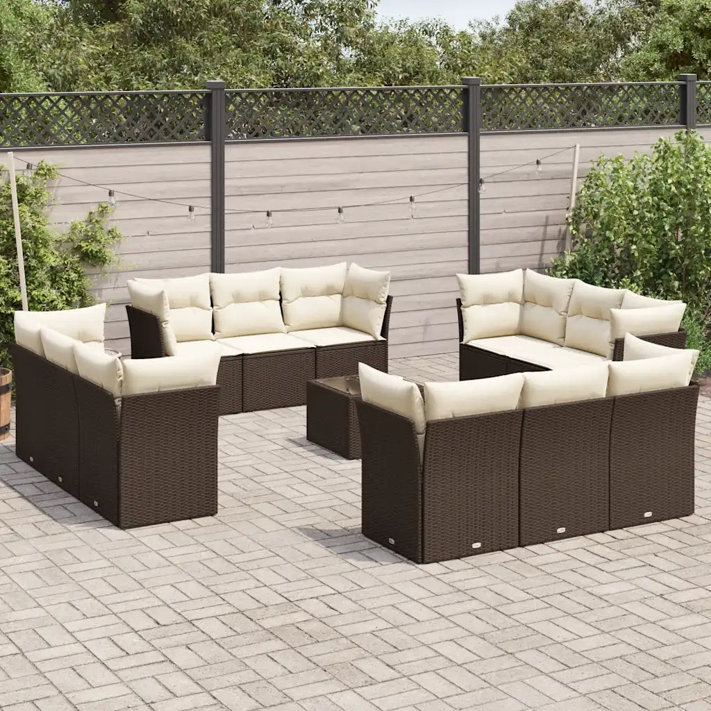 Set Divani da Giardino 13 pz con Cuscini Marrone in Polyrattan 3249182