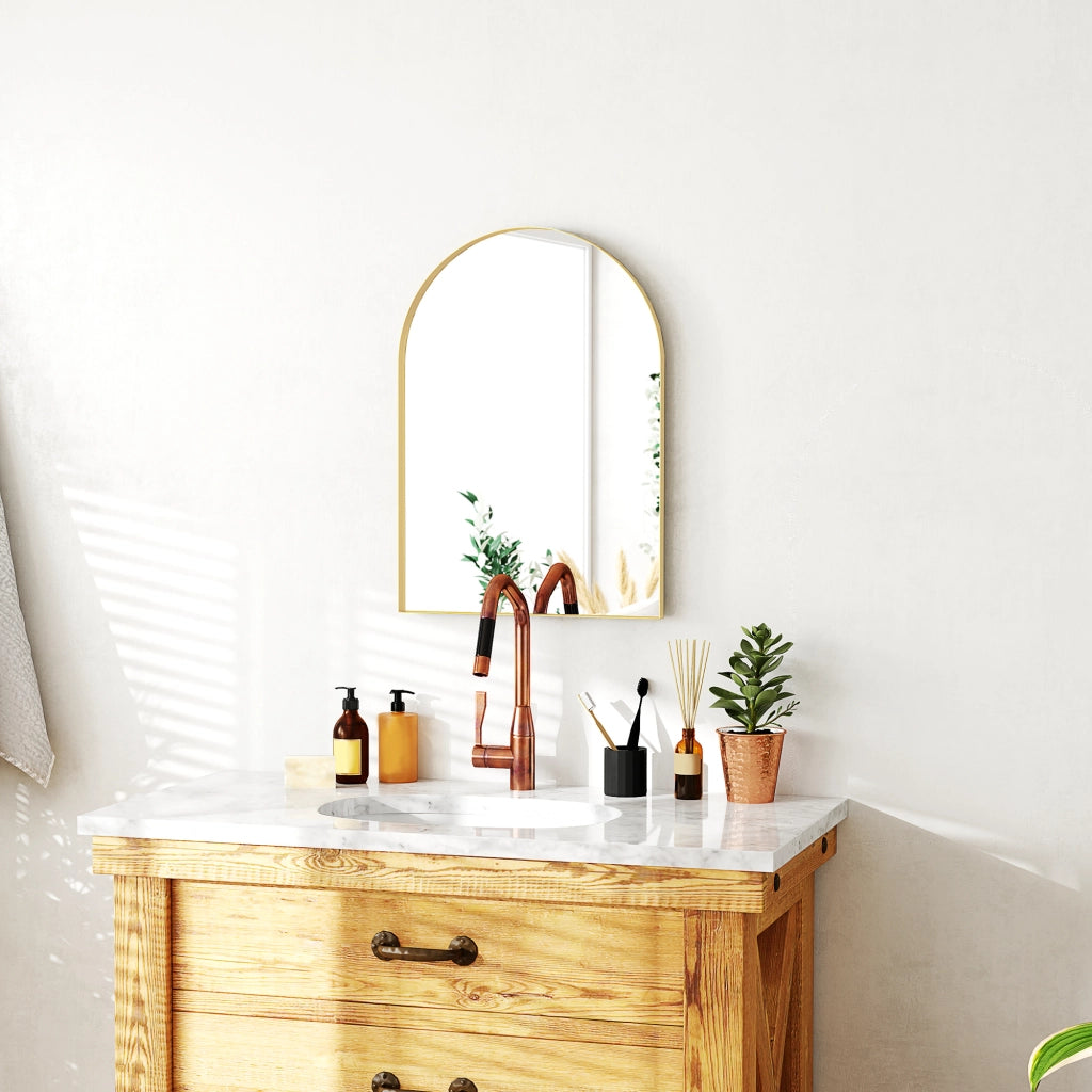 Specchio da Bagno con Cornice in Alluminio ¨C Minimal ¨C Oro 50x70 cm