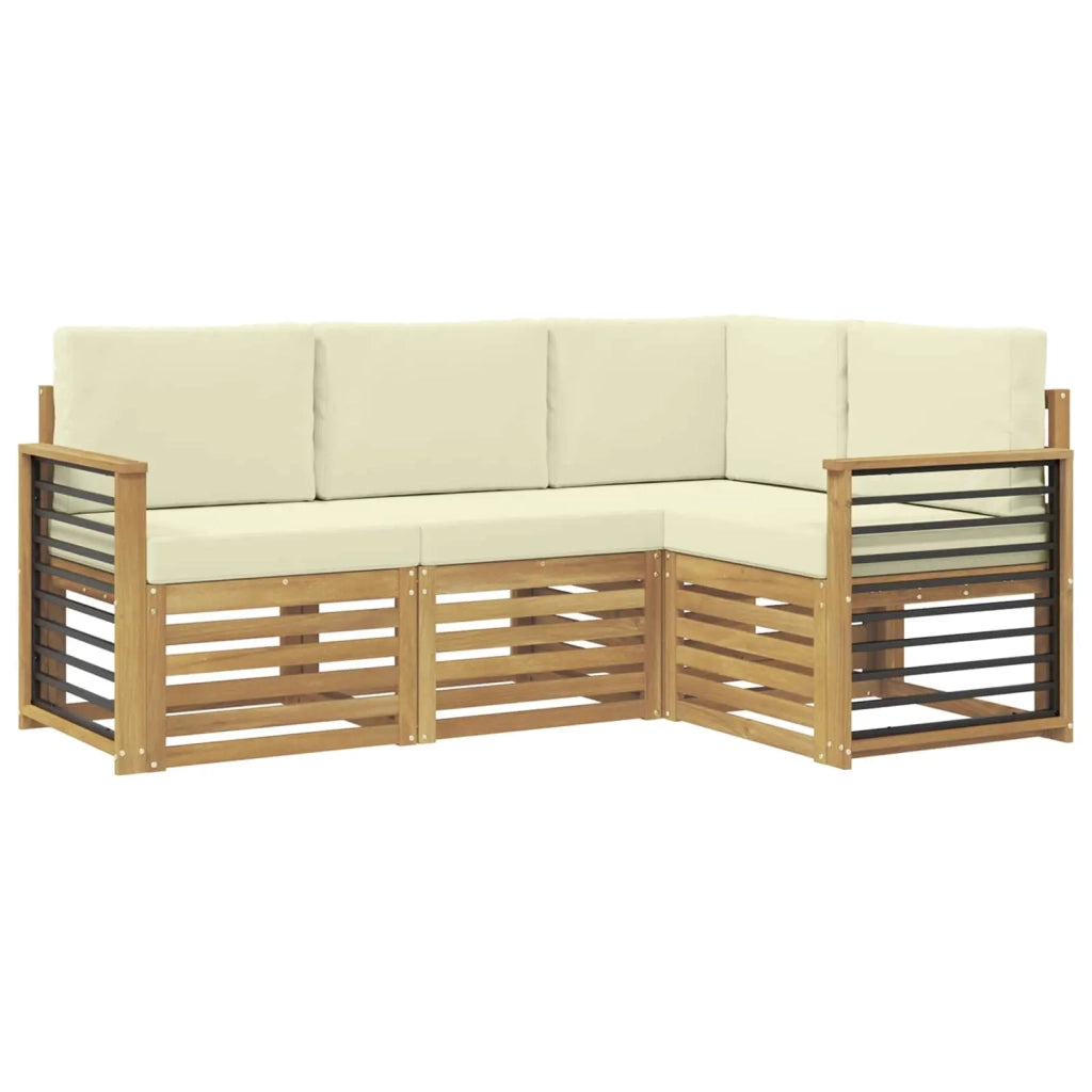 Set divani con cuscino 4 pcs Bianco e Crema Poliestere 3391765