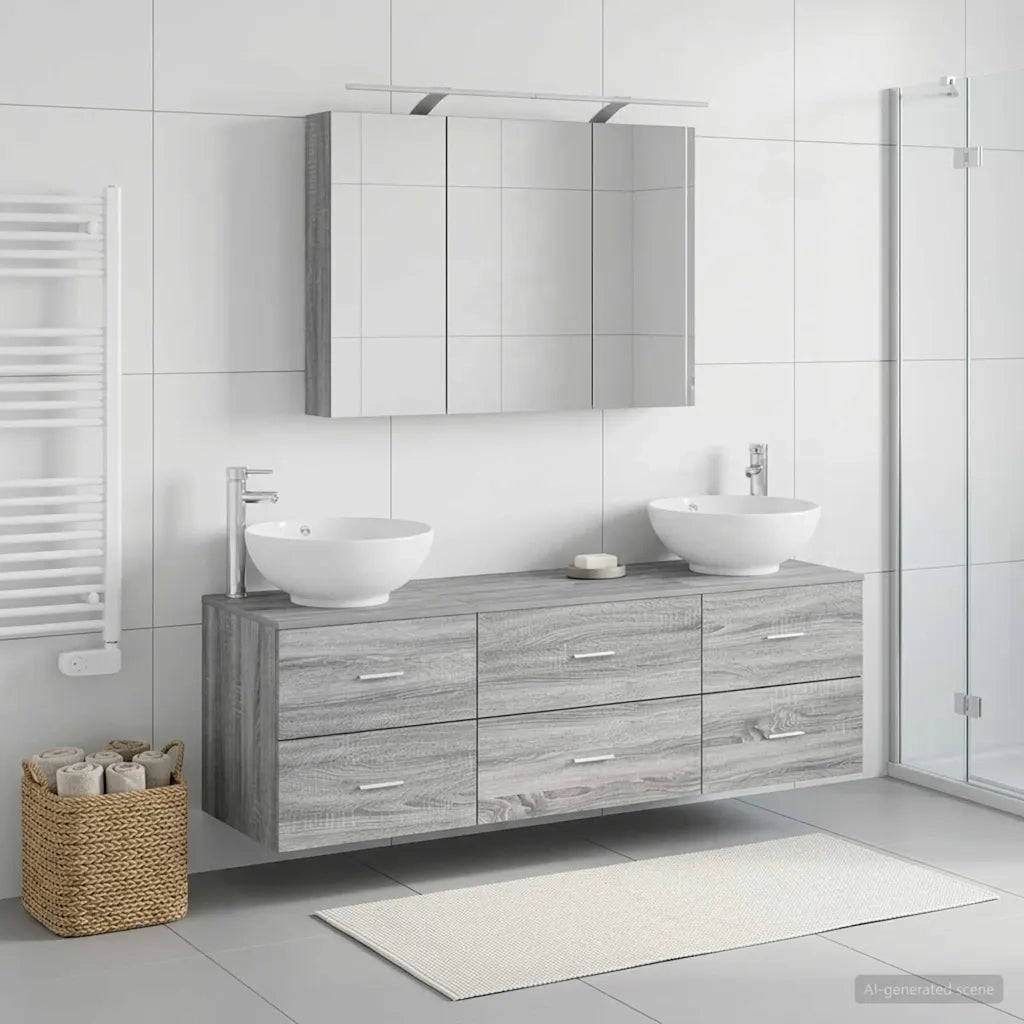 Set di mobili per il bagno 4 pz Sonoma grigio 3406940