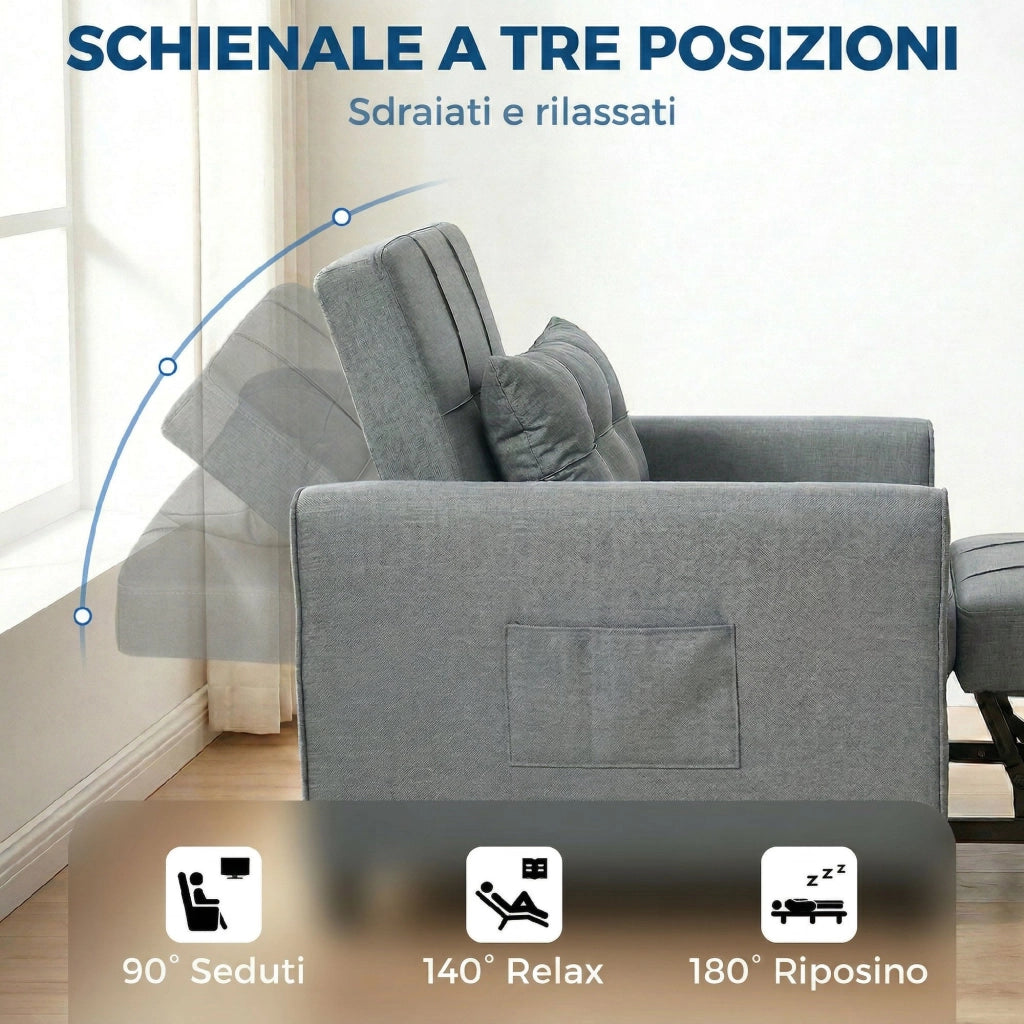 Divano Letto Pieghevole Convertibile con Schienale Regolabile e Cuscino. Grigio
