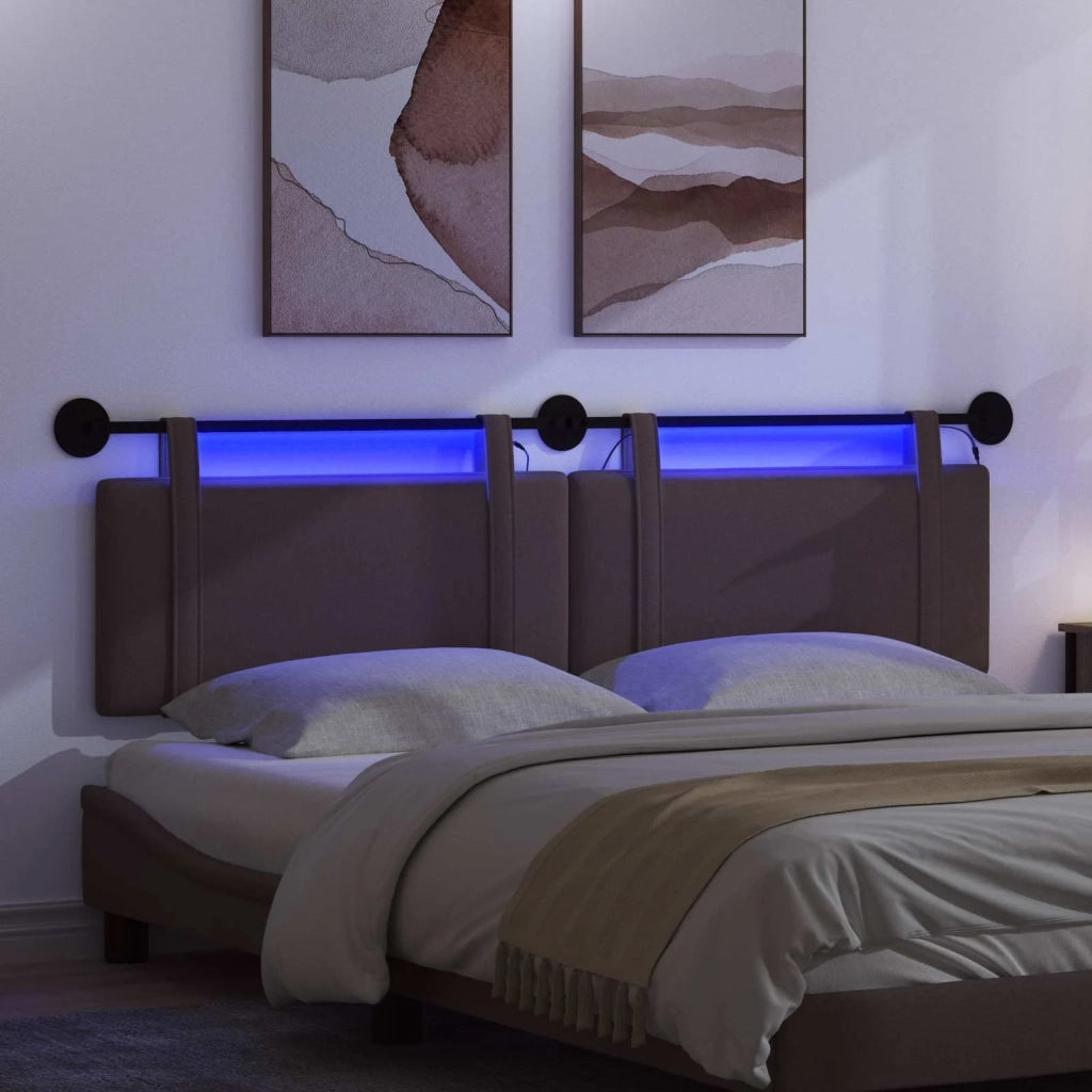 Testiera | Testata sospesa Con luce LED Marrone Scuro Tessuto