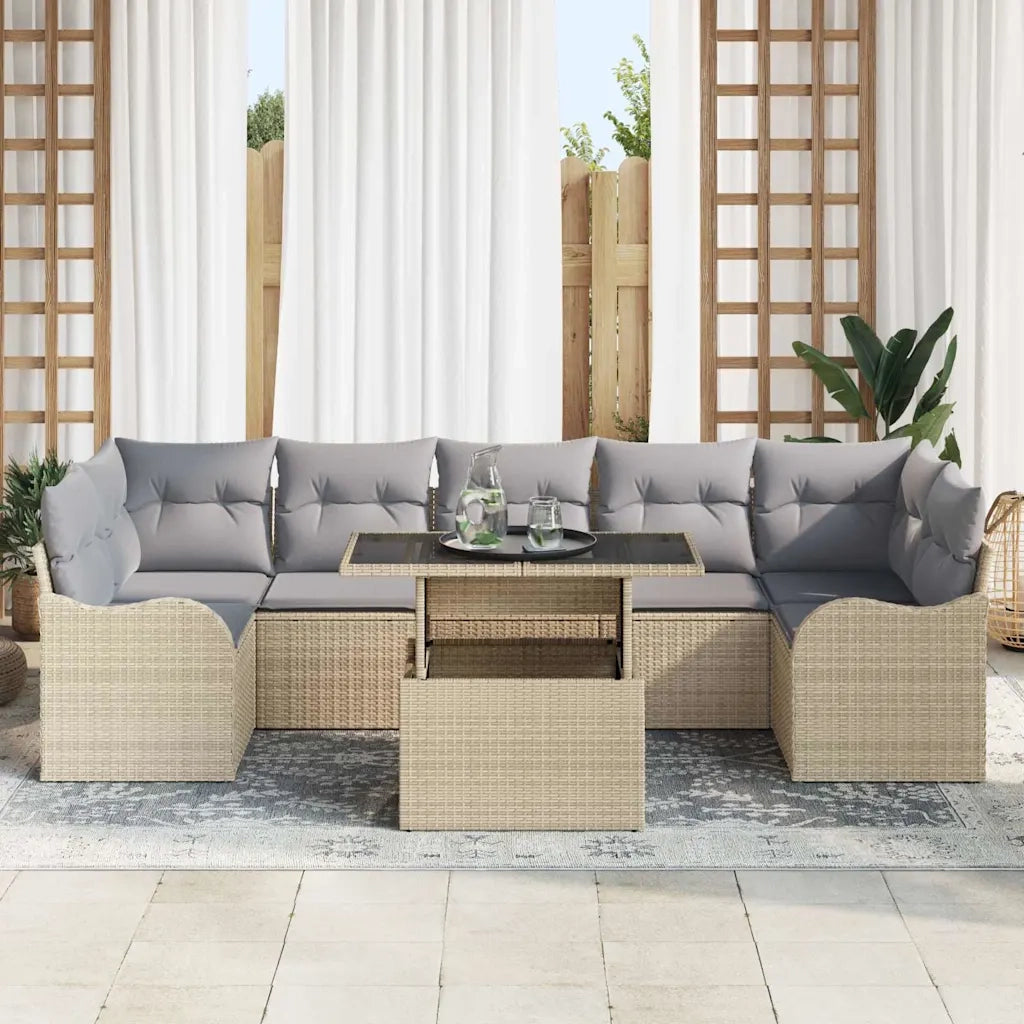 Set Divano da Giardino con cuscino 8 pcs Beige Poly Rattan
