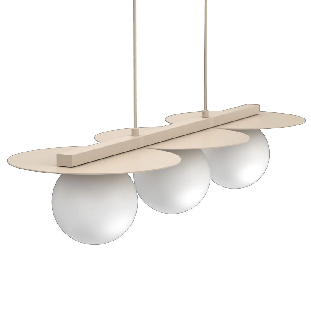 Lampada sospesa Flat 3 luci beige sfere bianche E27