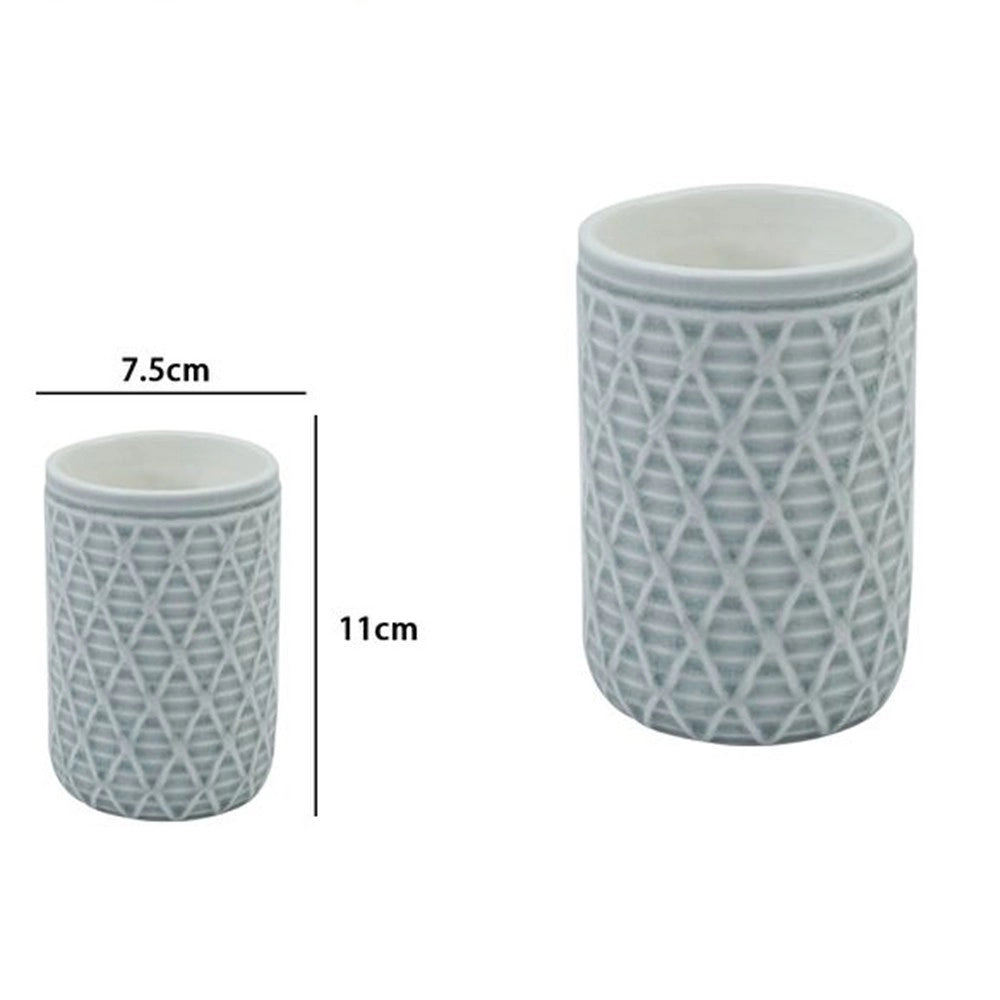 Trade Shop - Bicchiere Porta Spazzolini Grigio Con Effetto Rete Accessorio Bagno Arredo 79279 -