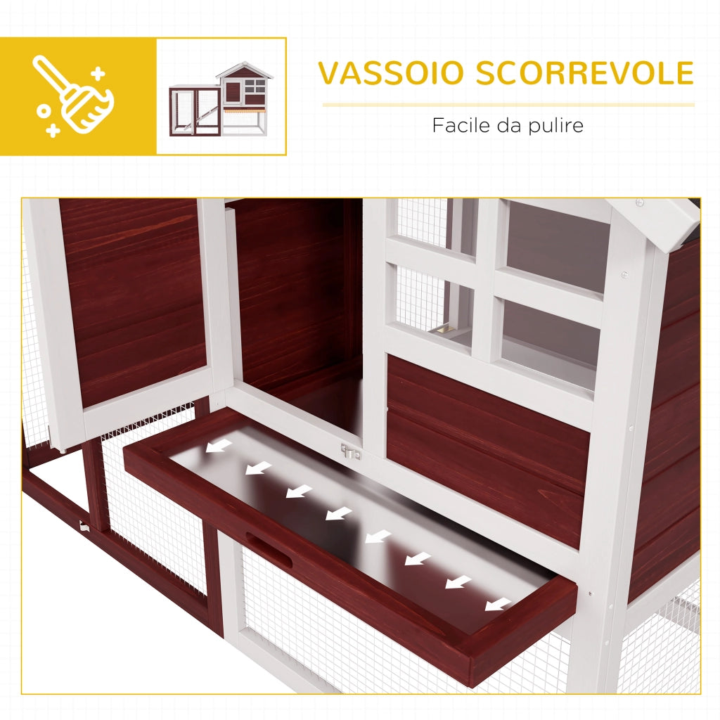 Casetta per Conigli da Giardino con Rampa ¨C Minimal ¨C Legno 123.5x62.5x92.5 cm Marrone Bianco