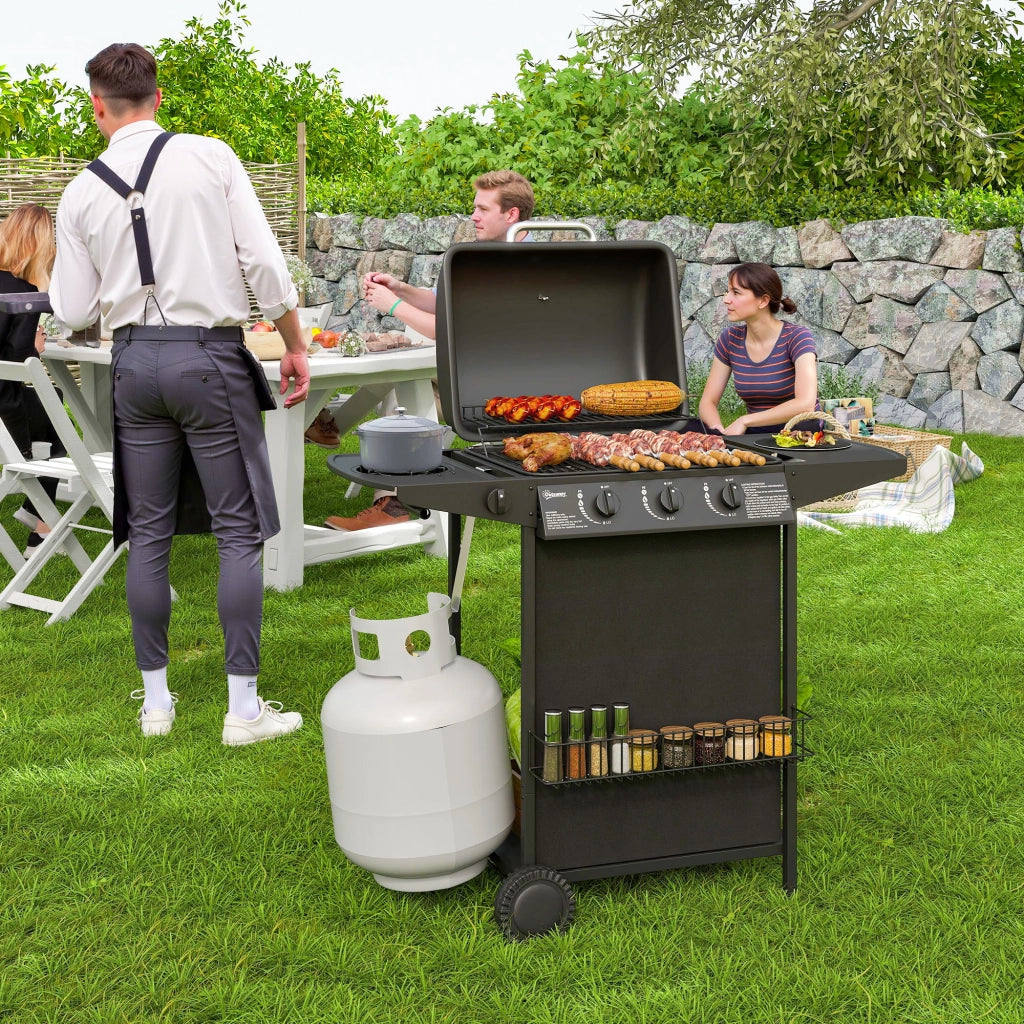 Barbecue a Gas 4 Bruciatori con Coperchio e Termometro ¨C zephmum ¨C Nero 108x54x97 cm
