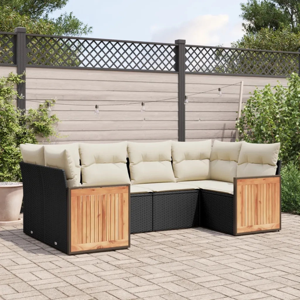 Set Divano da Giardino 6 pz con Cuscini Nero in Polyrattan 3227939