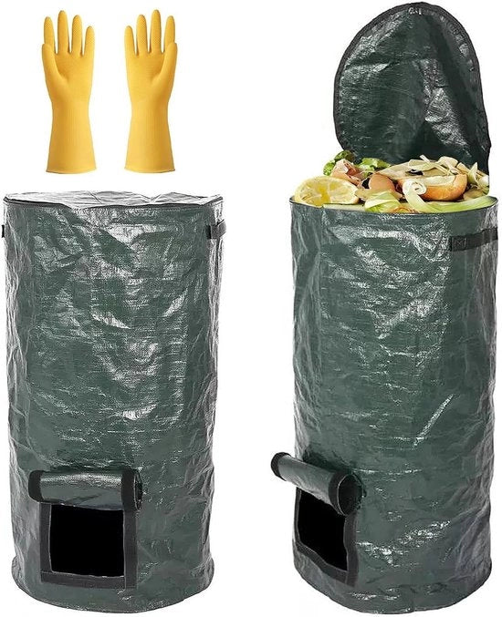 Borse di compost - compostabili e riciclabili per fermentazione organica - eliminazione rifiuti per giardino e cucina - compostare con guanto - 2 pezzi 45x80cm