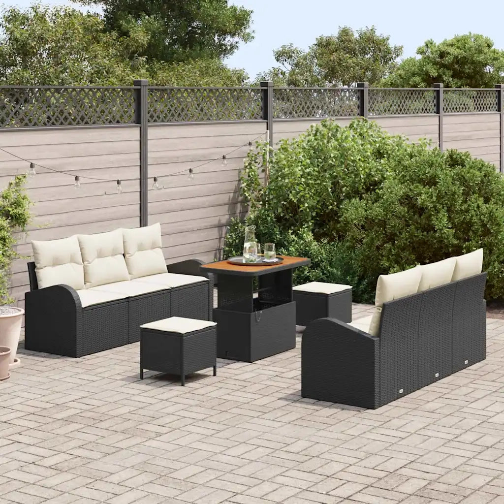 Set Divano da Giardino con cuscino 9 pcs Nero polyrattan 3362350