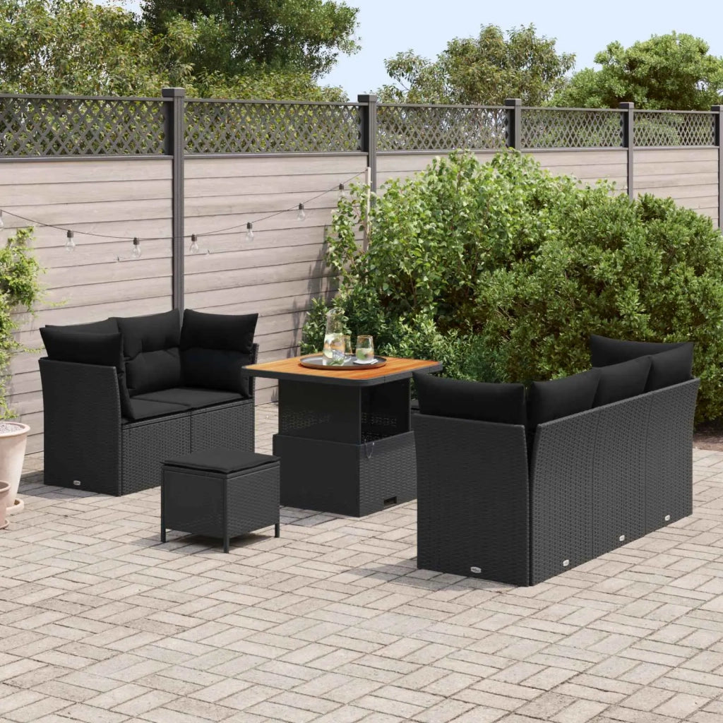 Set Divano da Giardino con cuscino con archiviazione 8 pcs Nero 3363374
