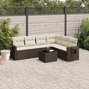 Set Divani da Giardino 7 pz con Cuscini Marrone in Polyrattan 3252560
