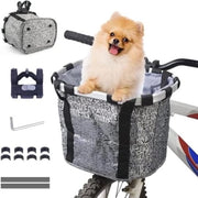 Cesto per bicicletta con cane davanti