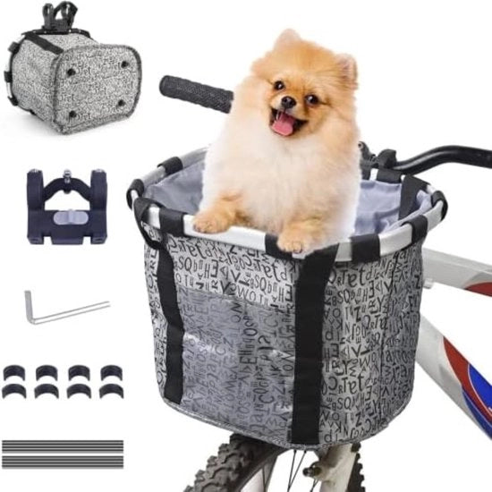 Cesto per bicicletta con cane davanti