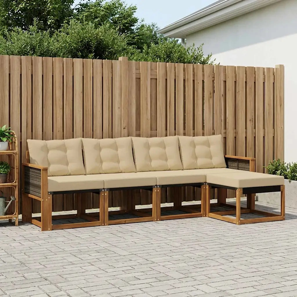 Set di divani da esterno con cuscino 5 pcs Naturale e Beige 3381885