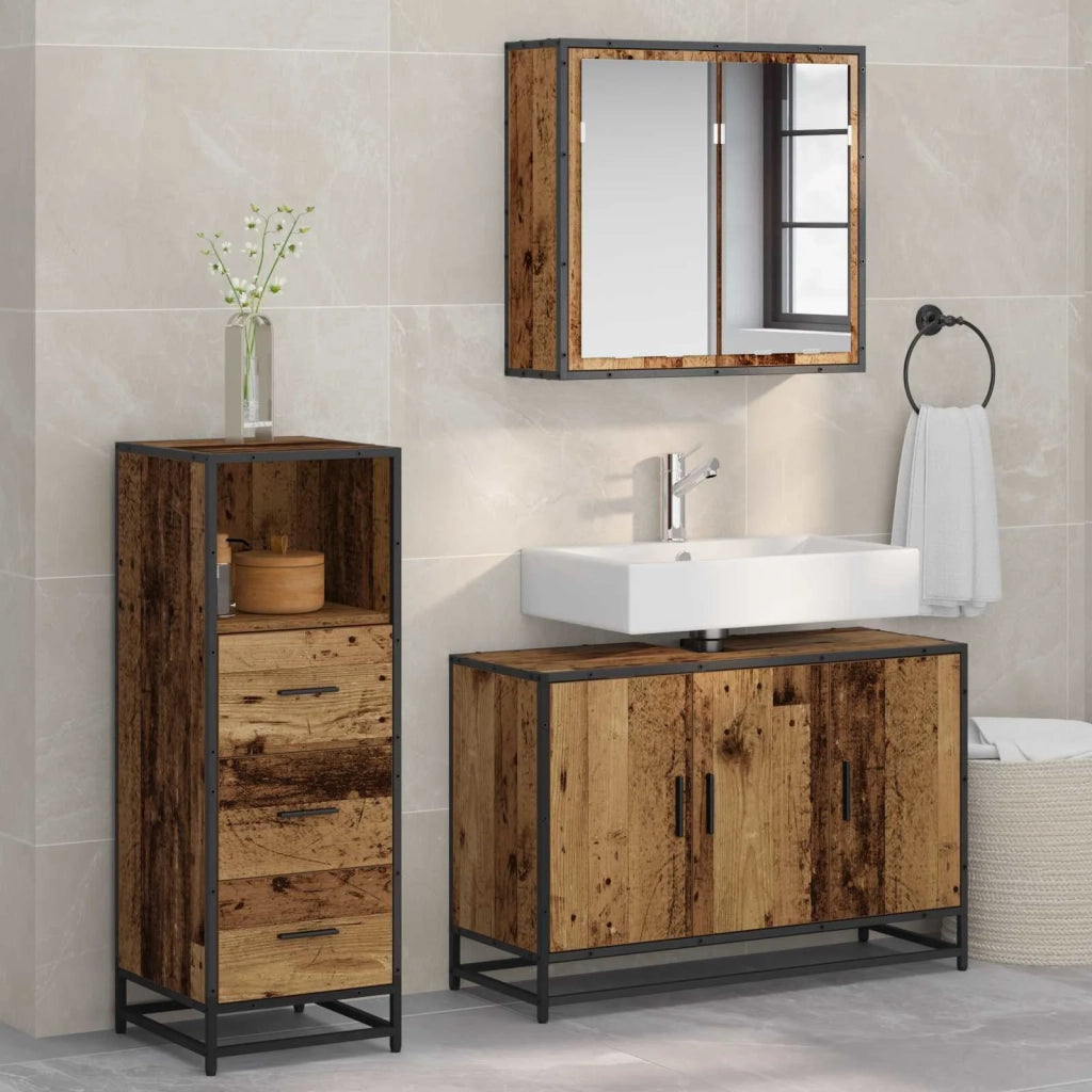 Set di mobili per il bagno con cassetto 3 pcs Legno vecchio