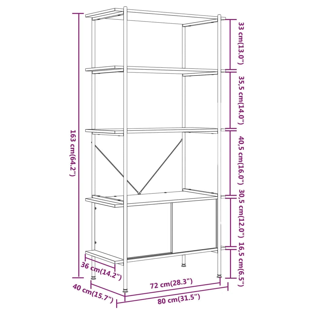 Scaffalatura 5 Livelli con Mobile 80x40x163 cm Acciaio e Legno 336356