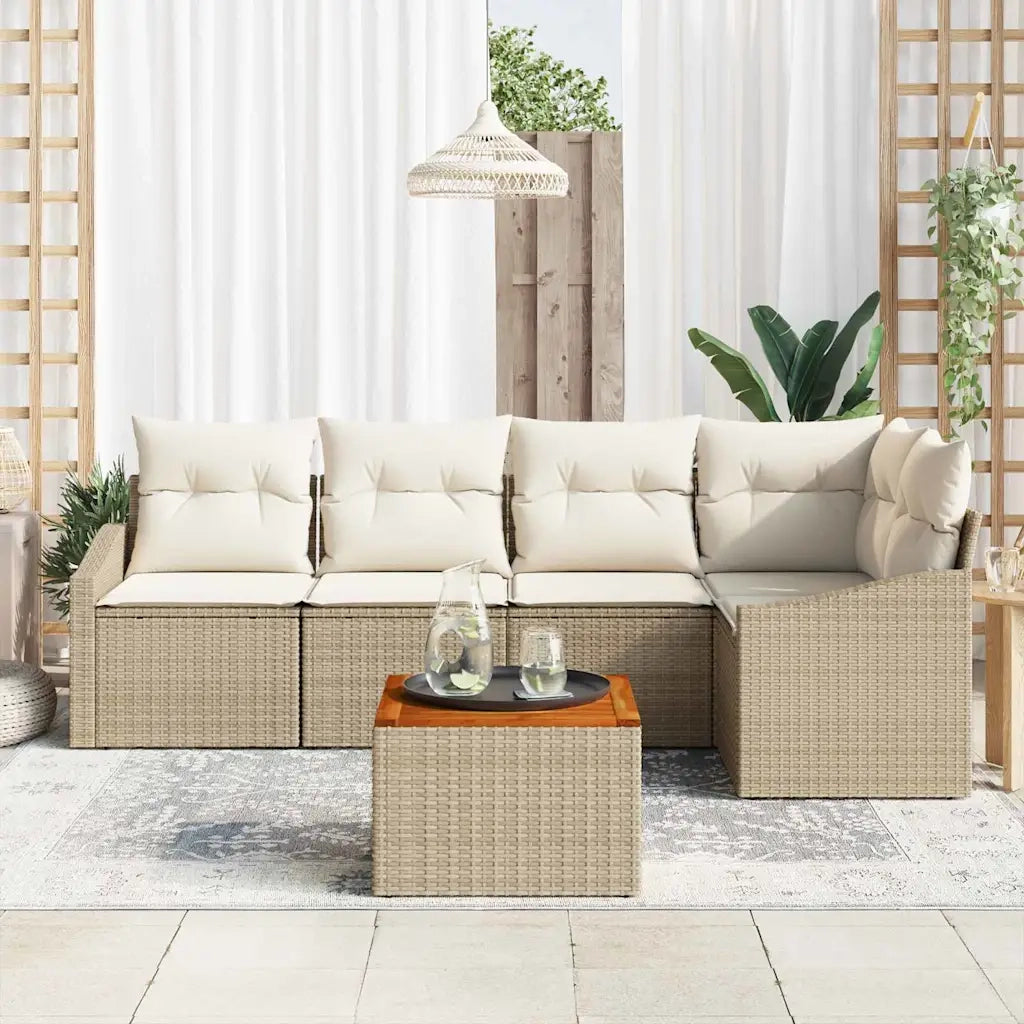 Set Divano da Giardino 6 pcs Beige e Crema polyrattan