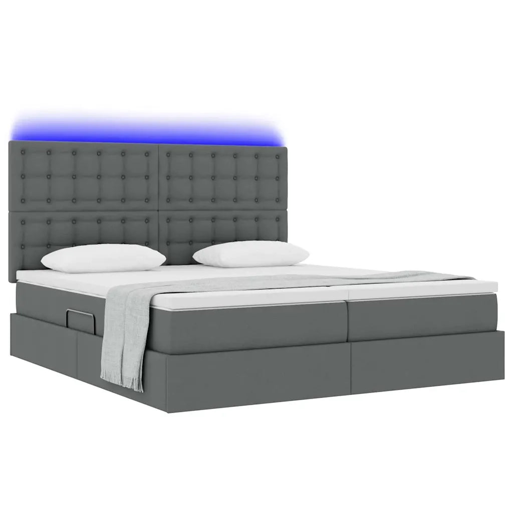 Letto con testiera Grigio scuro 200 x 200 cm Tessuto