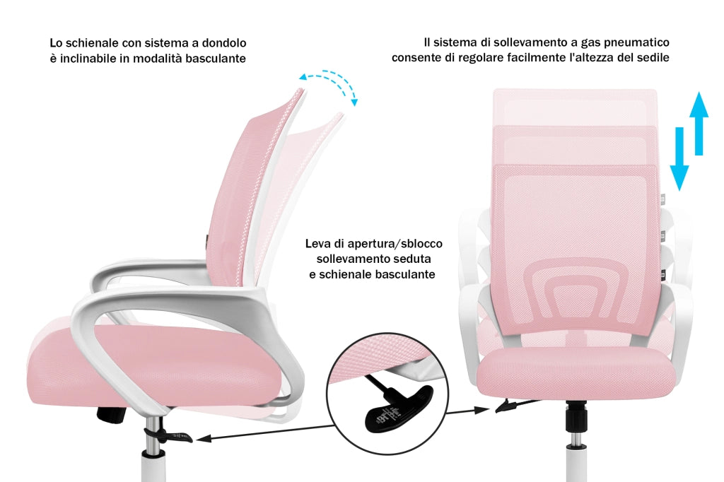 Sedia da ufficio ergonomica girevole rosa - Happy - SU19HAPB