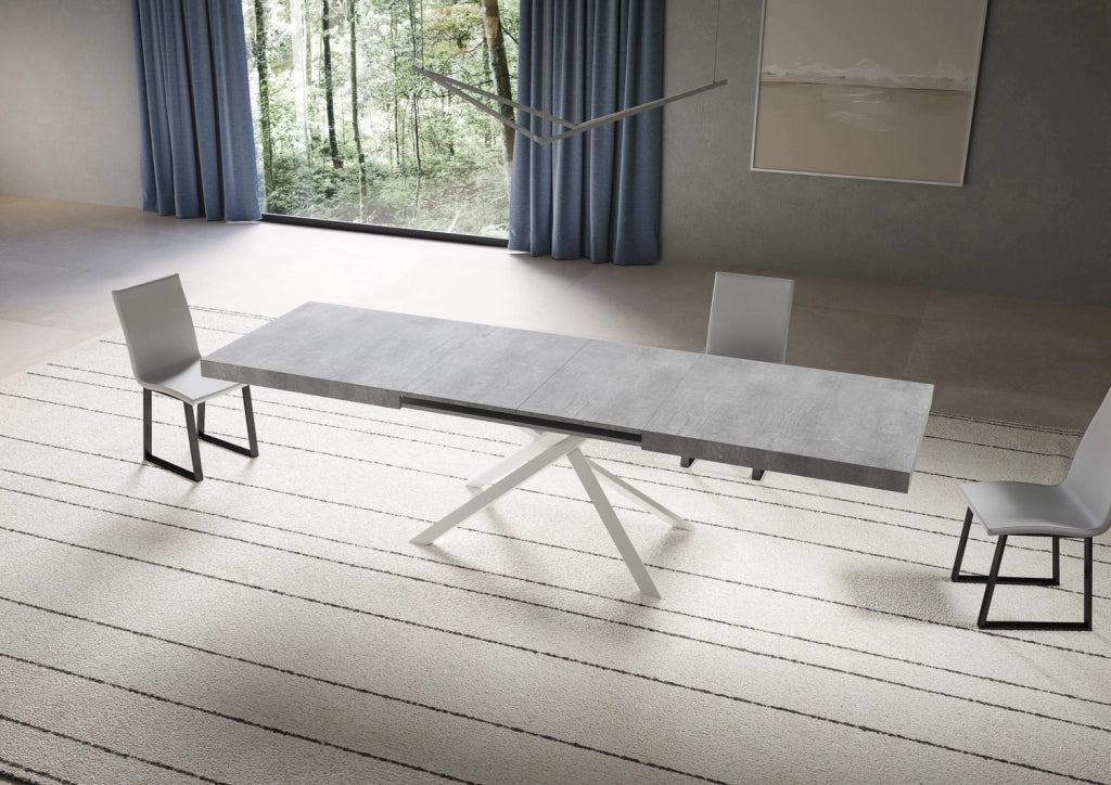 Tavolo allungabile 200/460x90 cm Niket cemento gambe bianche