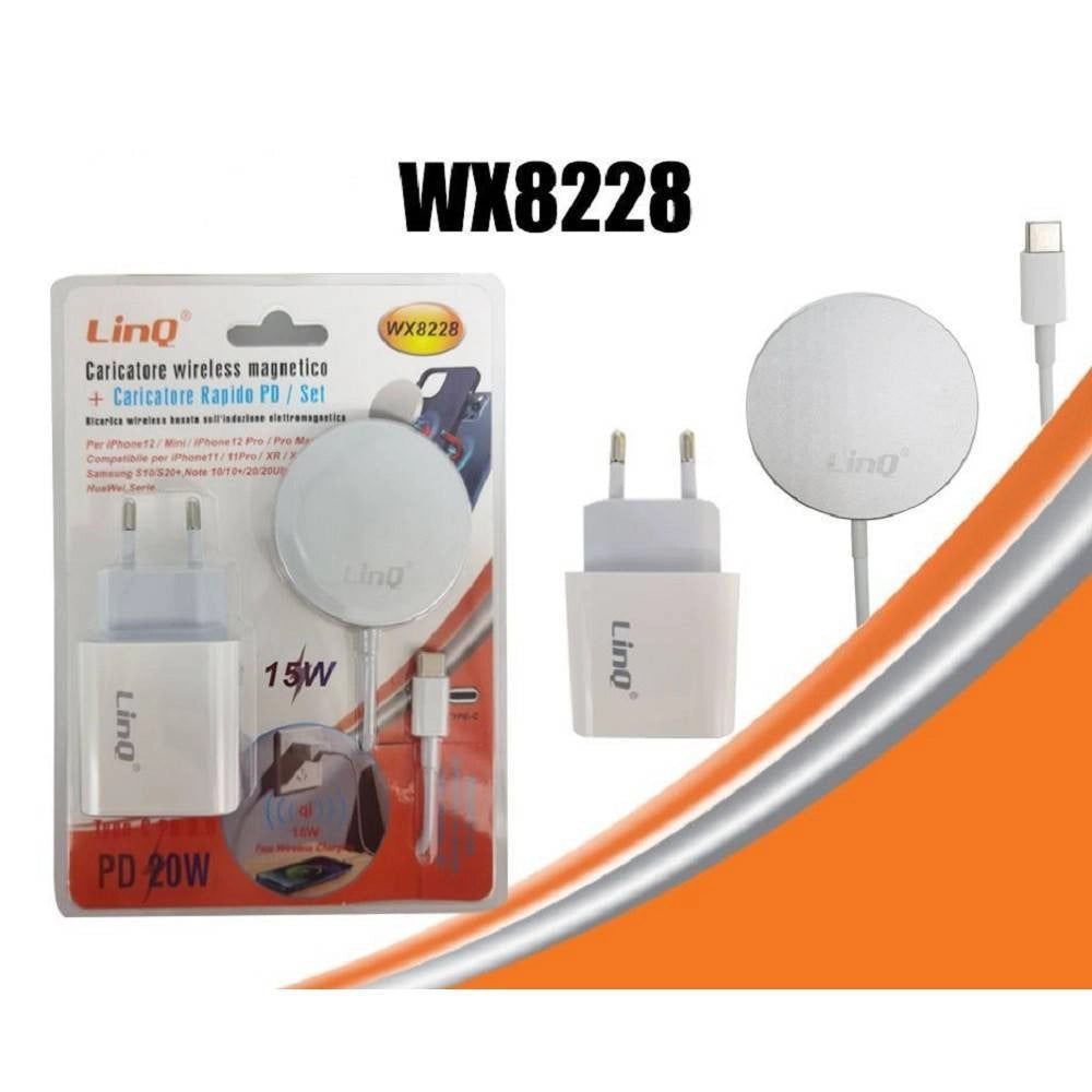 Trade Shop - Kit Caricabatterie Ad Induzione Wireless Magnetico 15w+caricatore Rete Tipo-c Wx8228 -
