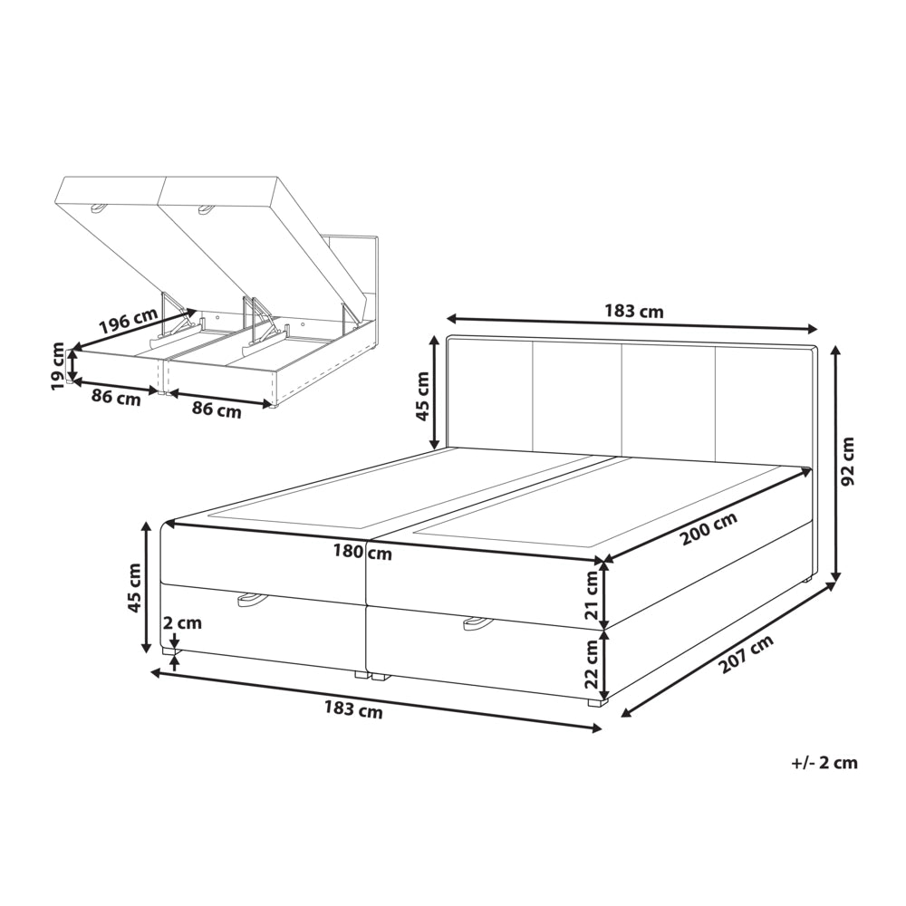 Letto matrimoniale Imbottito Tessuto bianco sporco 180 x 200 cm Con Testiera Trapuntata